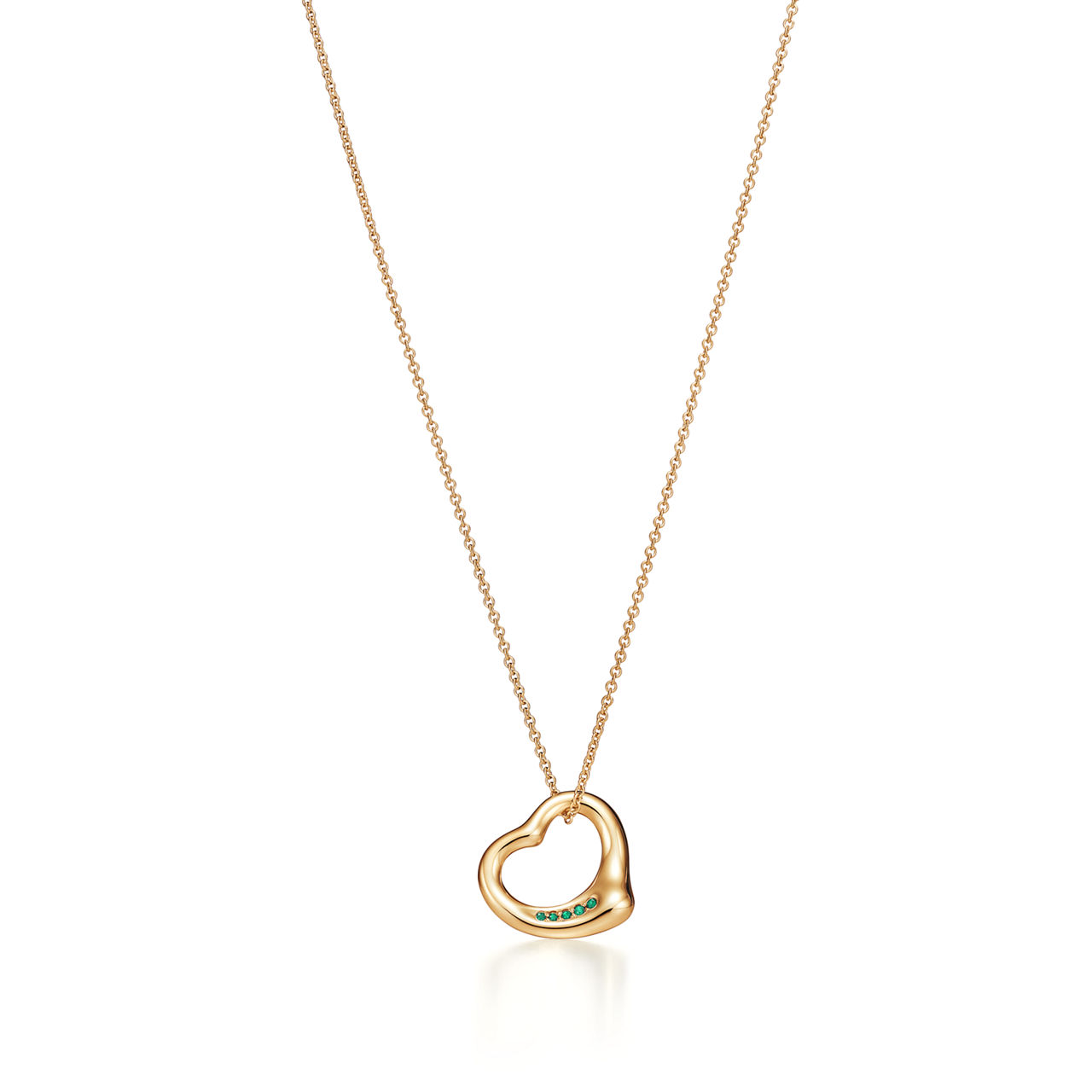 Open Heart Pendant in Yellow Gold with Emeralds, 16 mm
