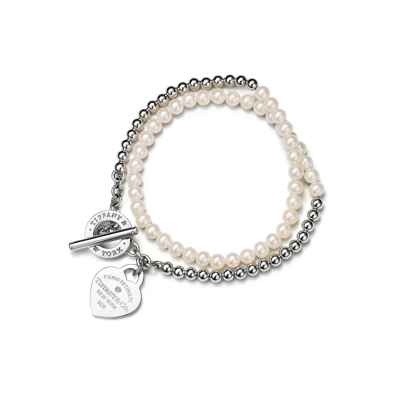 Wrap Bead Bracelet in Silver with Pearls and a Diamond, Small