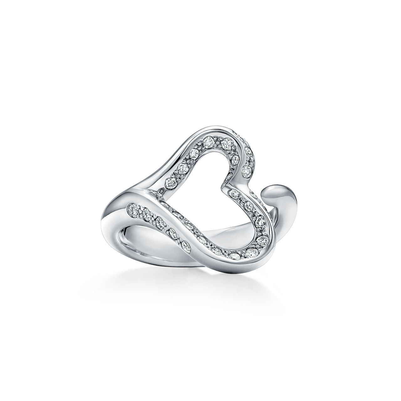 Open Heart Ring in Platinum with Pav&eacute; Diamonds