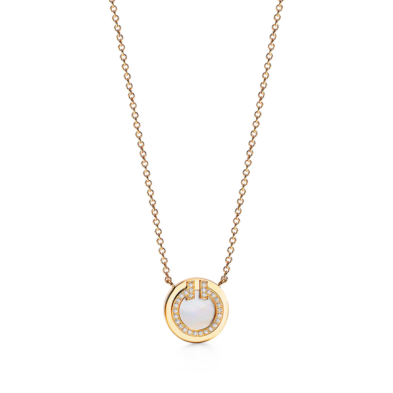 Diamond and Mother-of-pearl Circle Pendant in Yellow Gold
