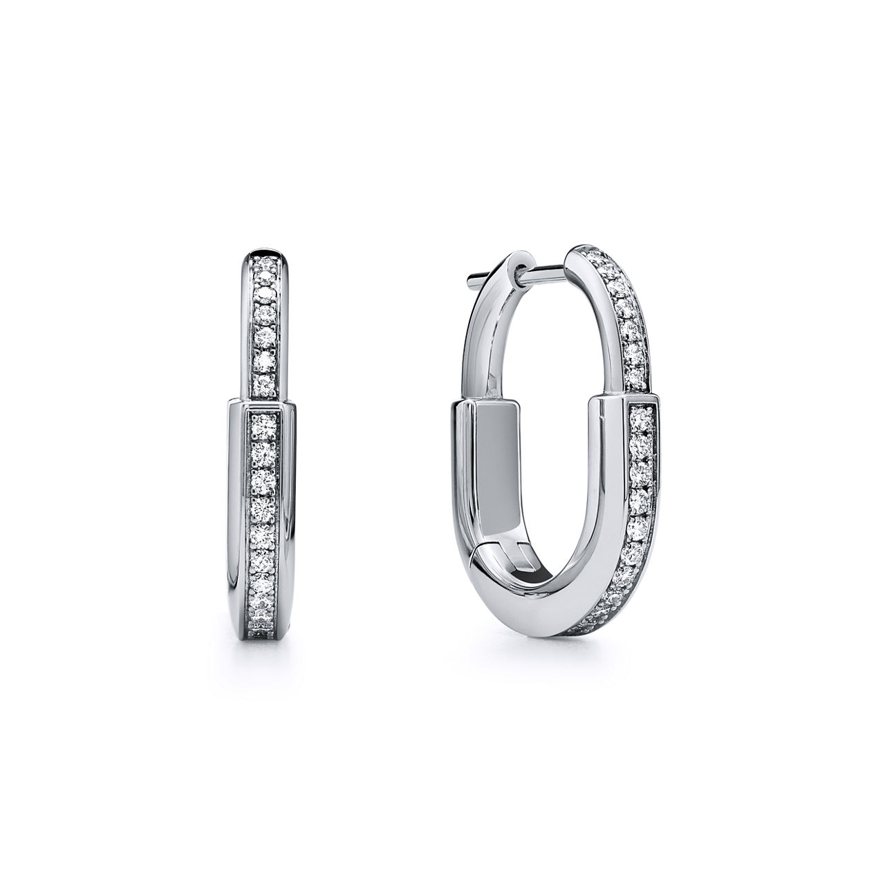 Small Lock Earrings in White Gold with Pav&eacute; Diamonds