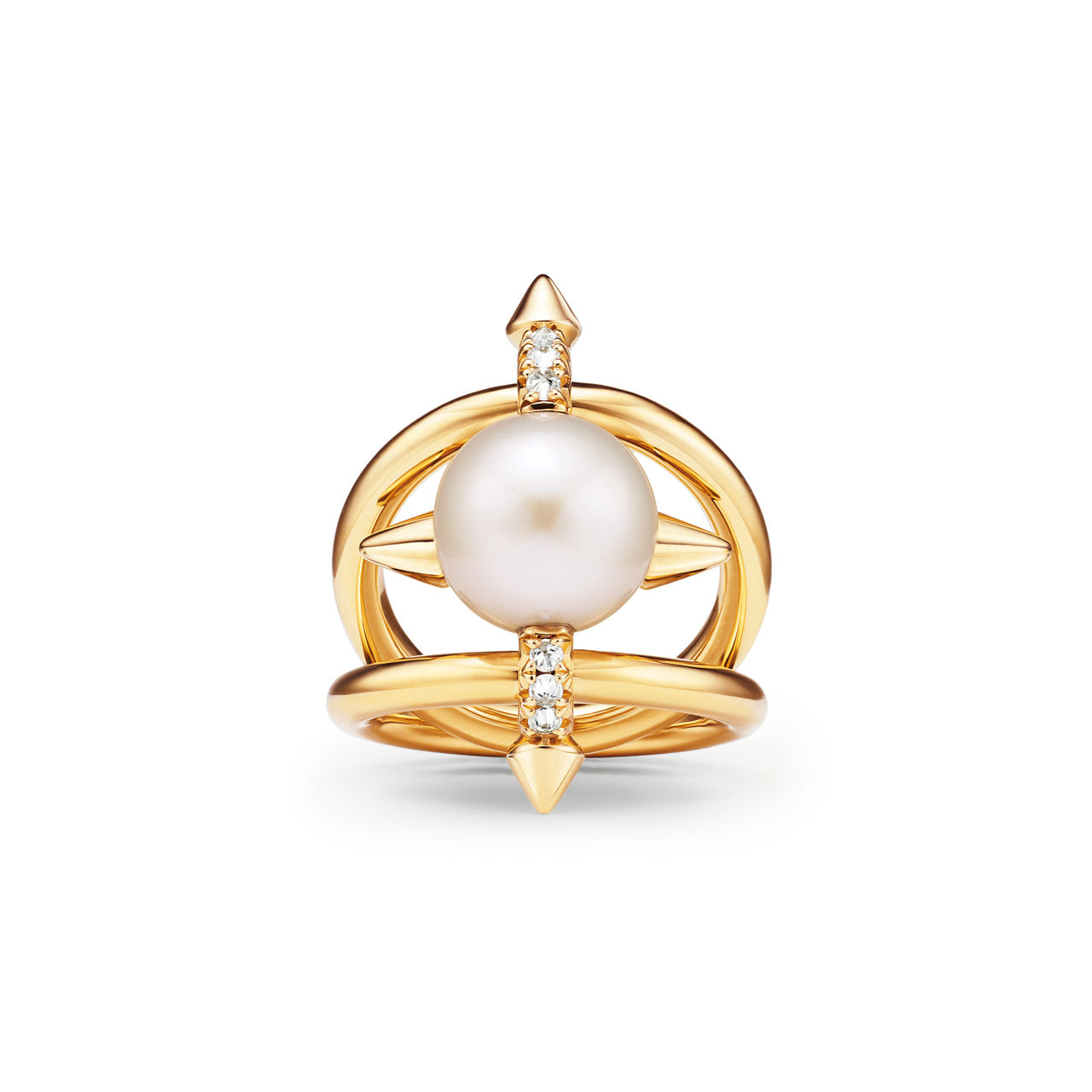 Pearl Ring in Yellow Gold with Diamonds