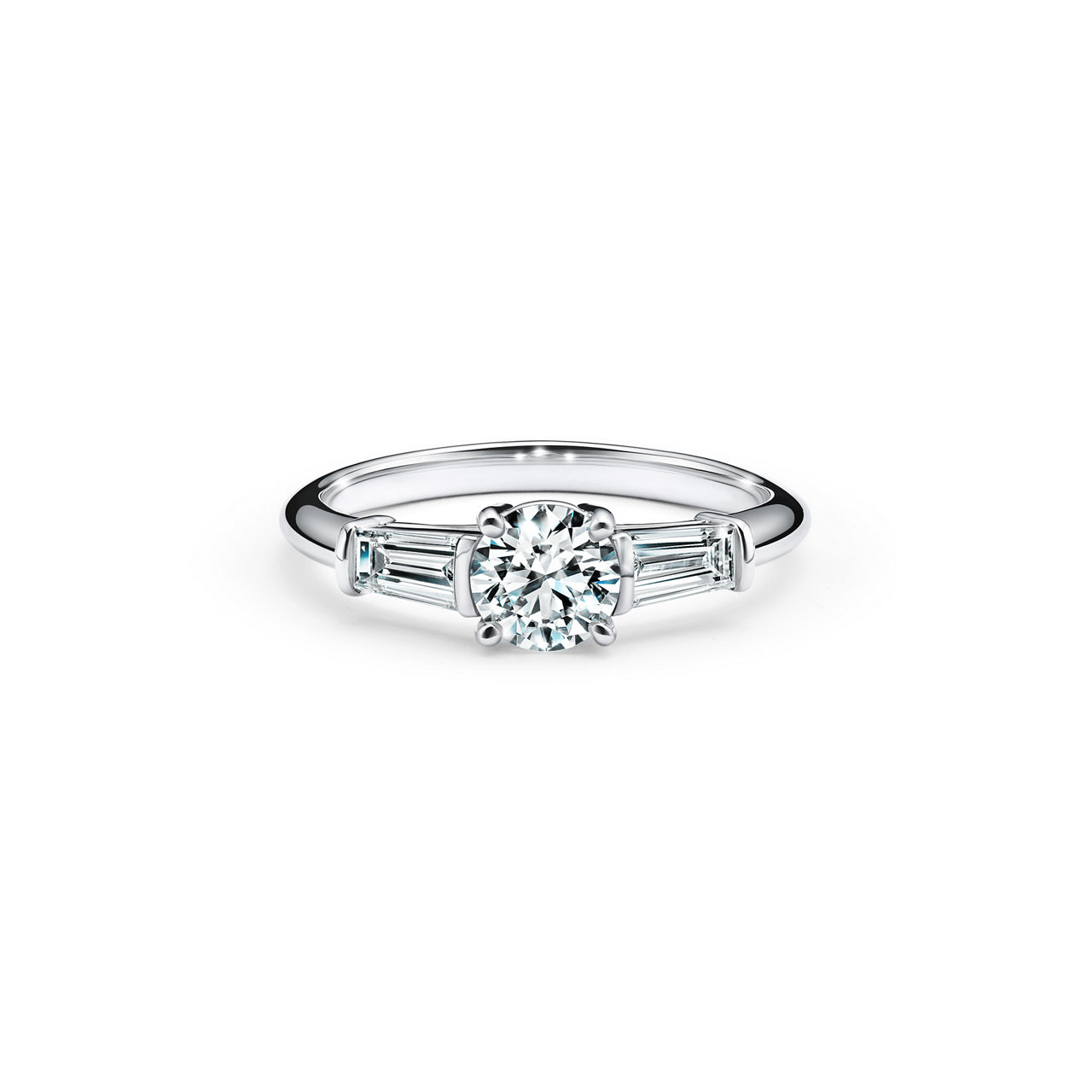 Engagement Ring with Baguette Side Stones in Platinum