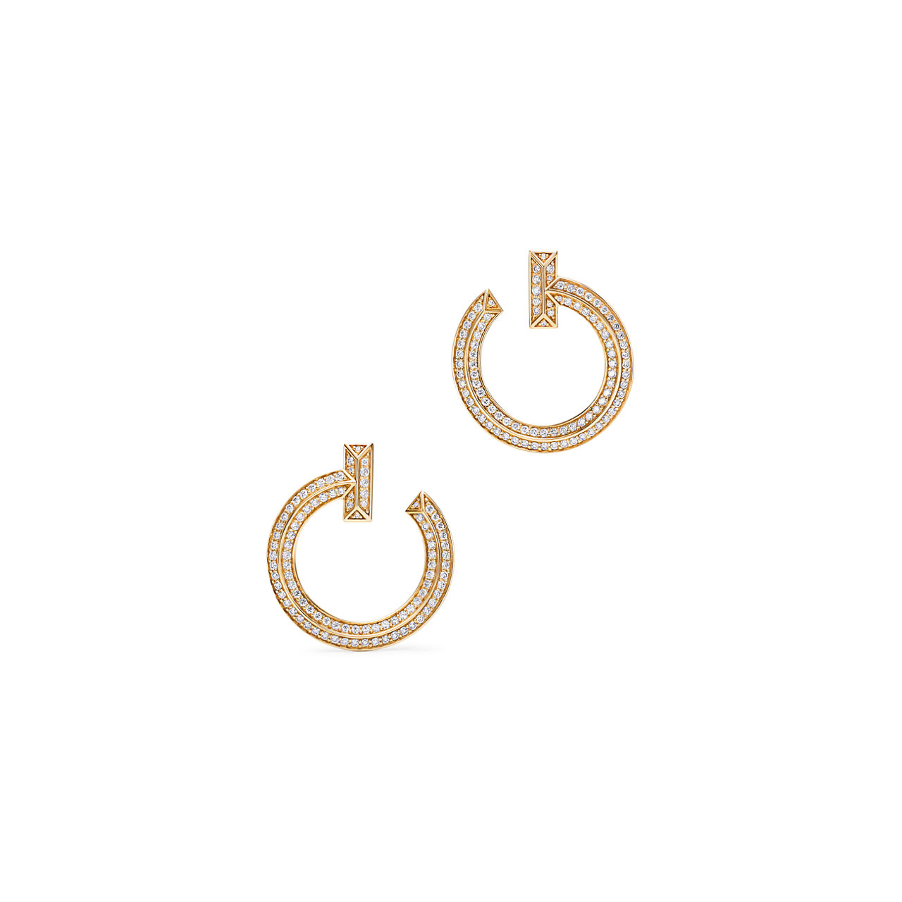 T1 Open Hoop Earrings in Gold with Diamonds