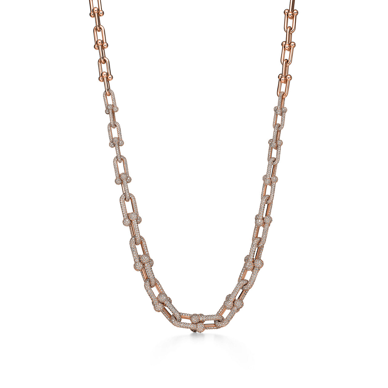 Graduated Link Necklace in Rose Gold with Pav&eacute; Diamonds