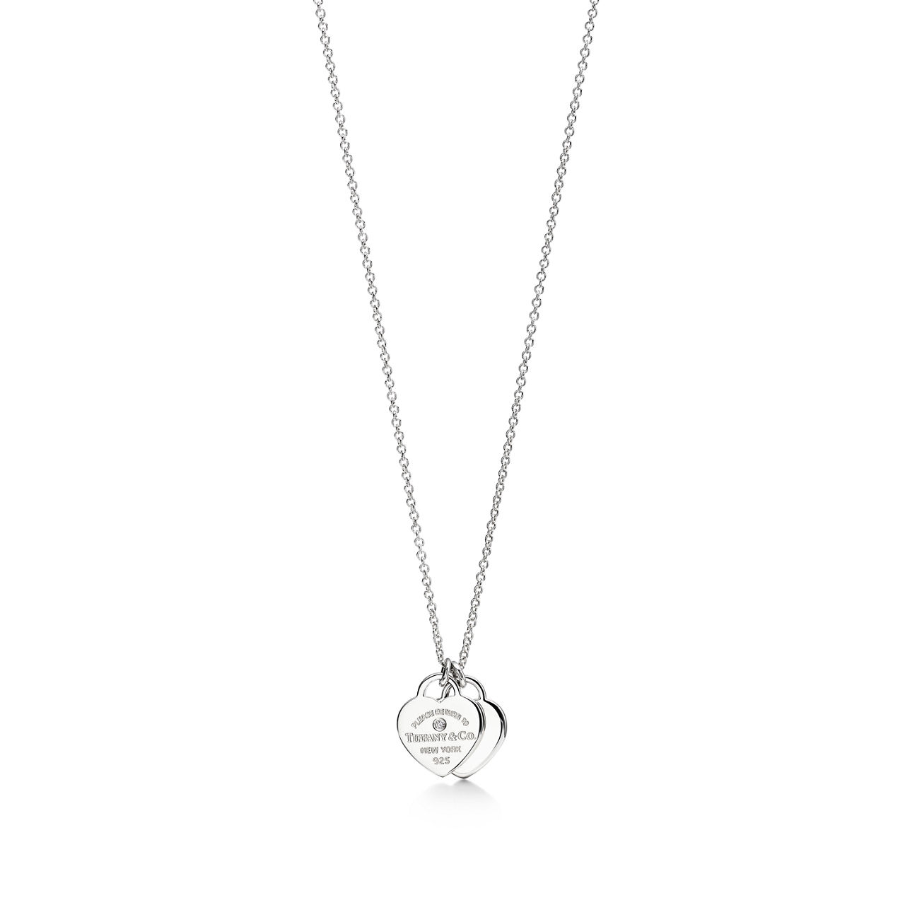 Heart Tag Pendant in Sterling Silver with a Diamond, Mini