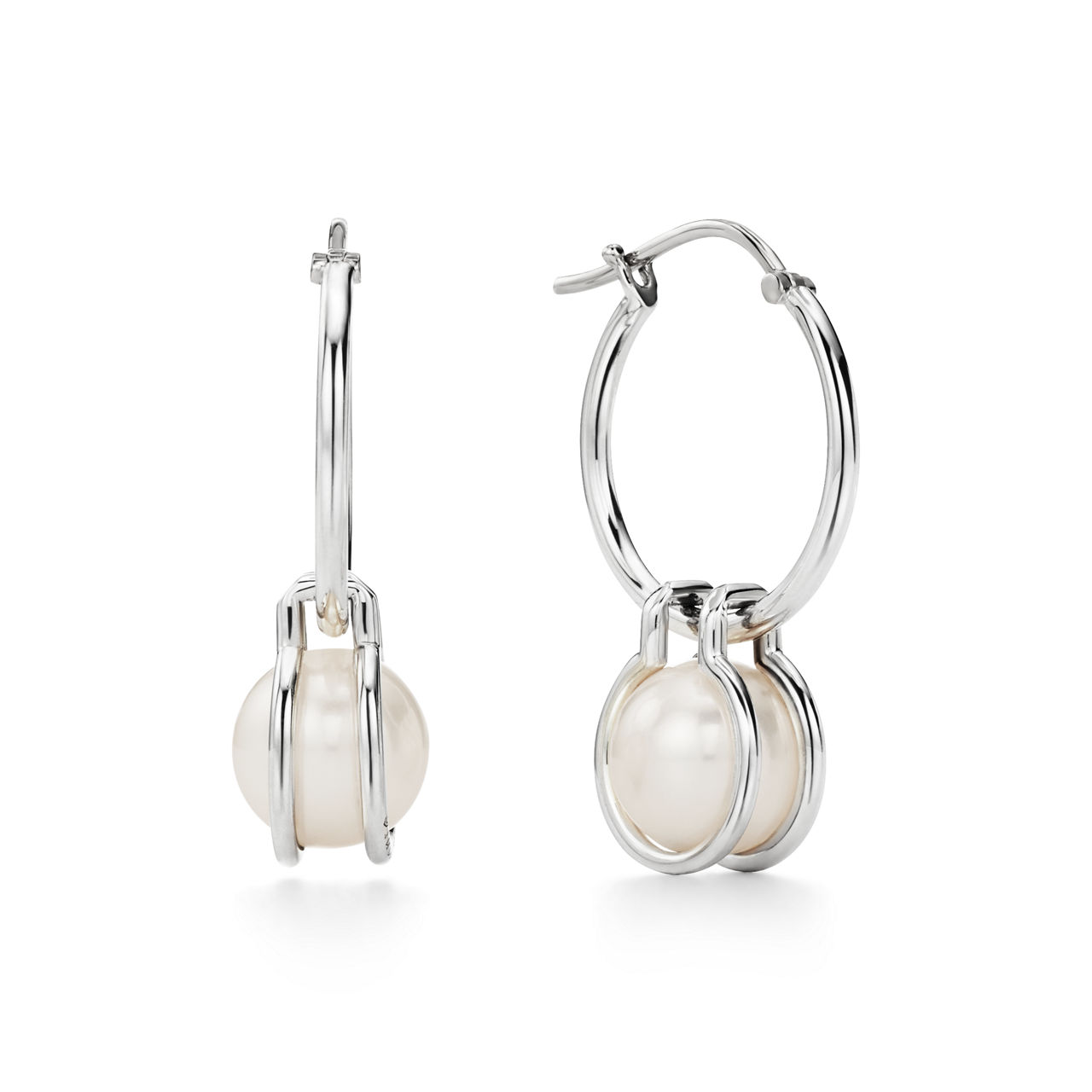 Pearl Hoop Earrings in Sterling Silver in Sterling Silver