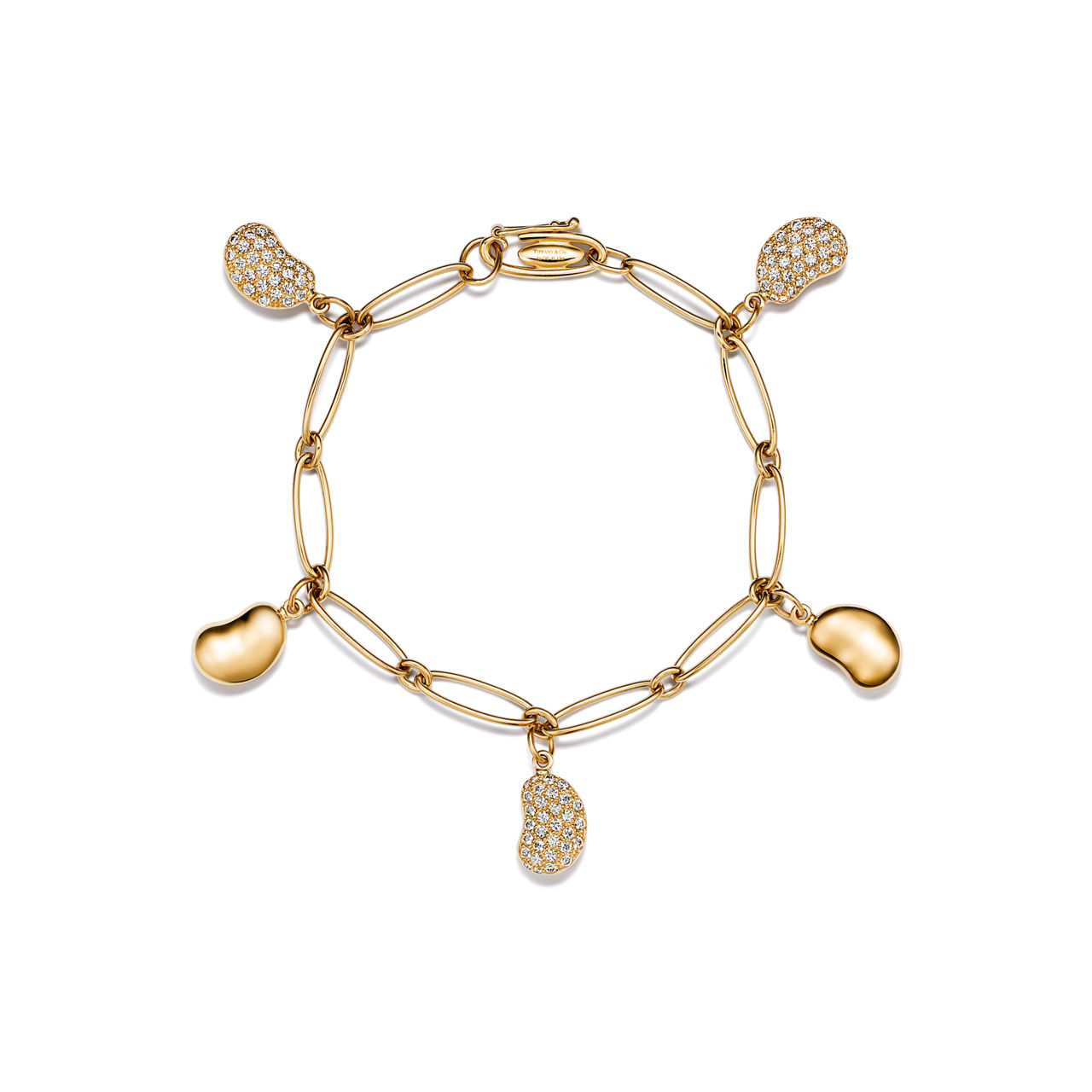 Five Bean design Bracelet in Yellow Gold with Pav&eacute; Diamonds