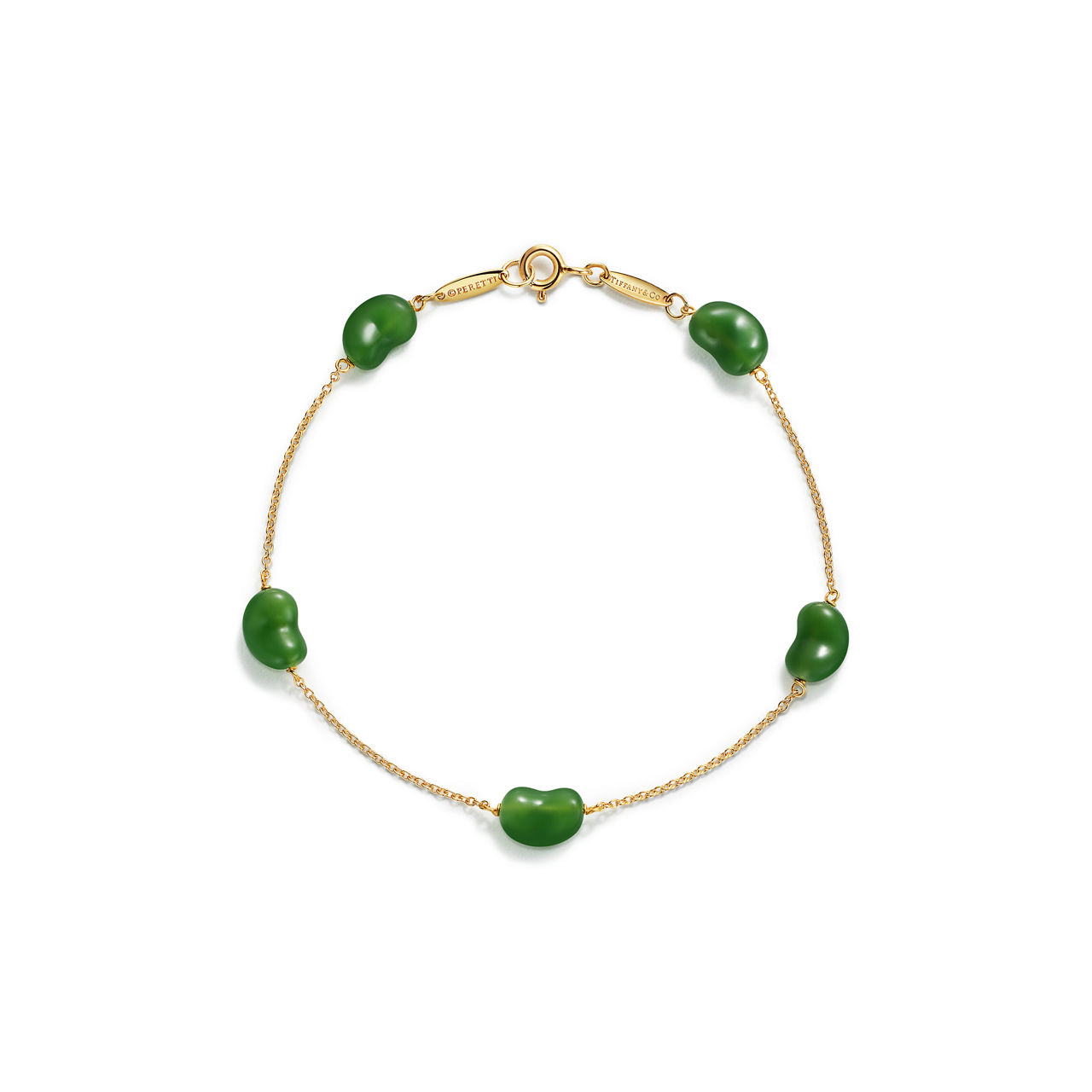 Bean design Bracelet in Yellow Gold with Green Nephrite Jade