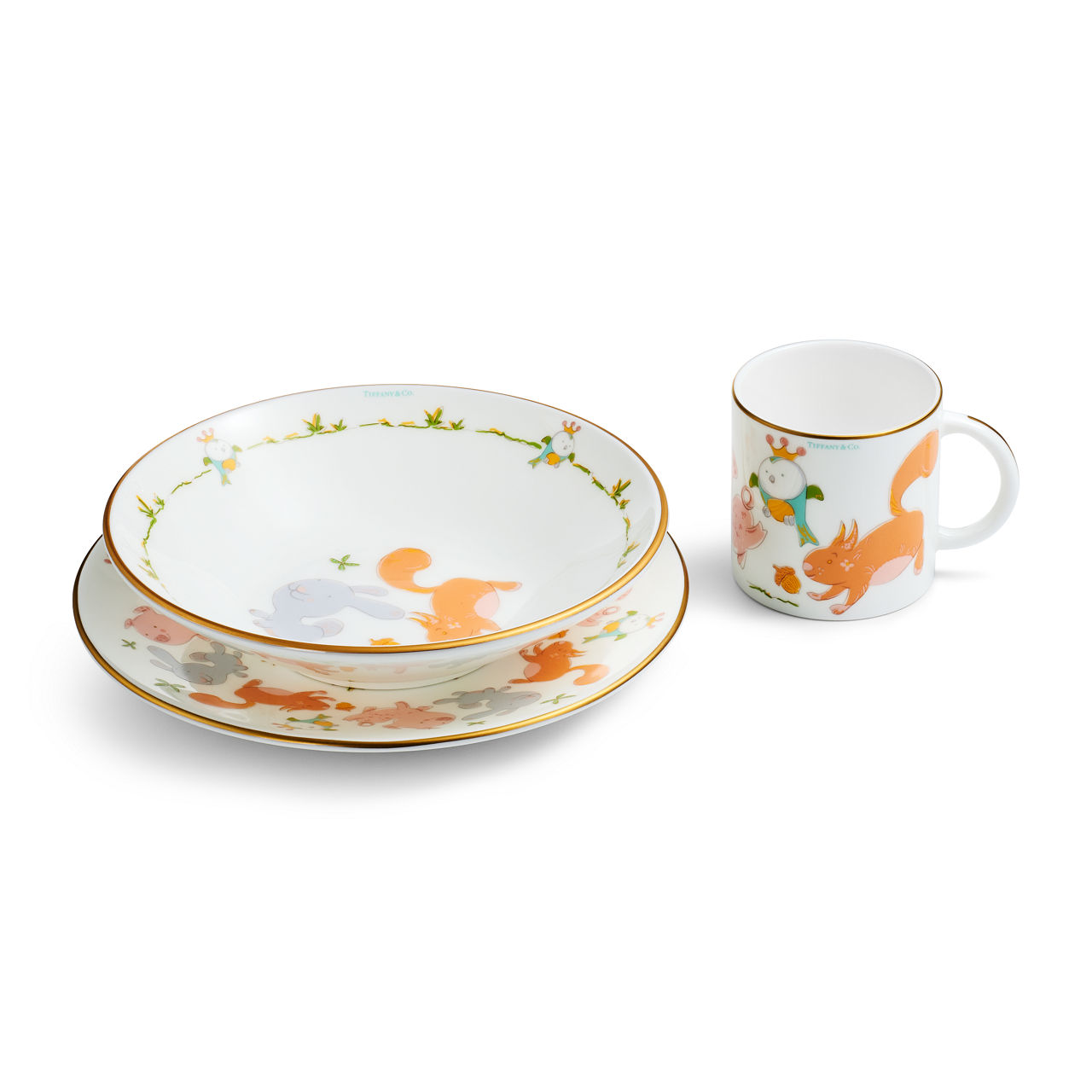 Land Animals Baby Dish Set in Bone China, Set of Three