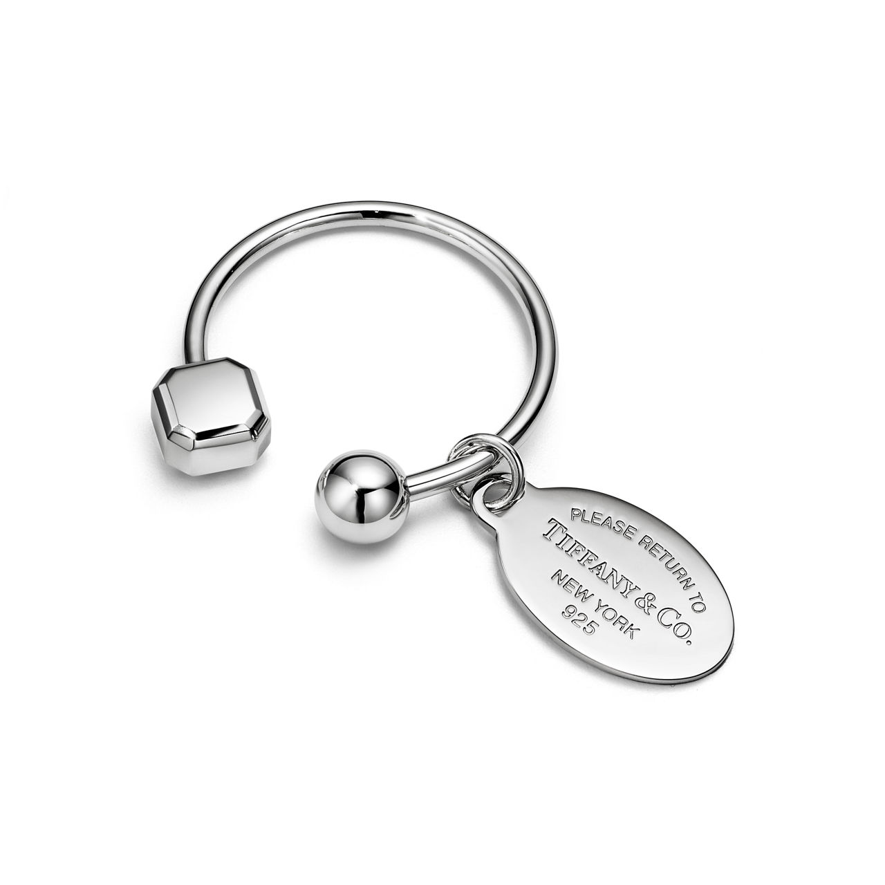 Oval Tag Screwball Keyring in Sterling Silver