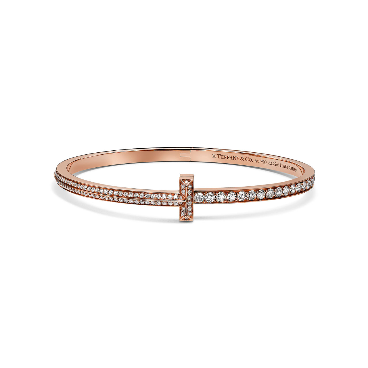T1 Narrow Pav&eacute; Diamond Hinged Bangle in Rose Gold