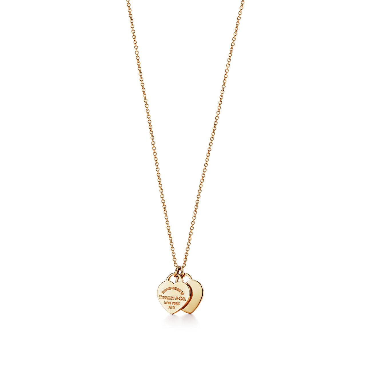 Double Heart Tag Pendant in Yellow Gold, Mini