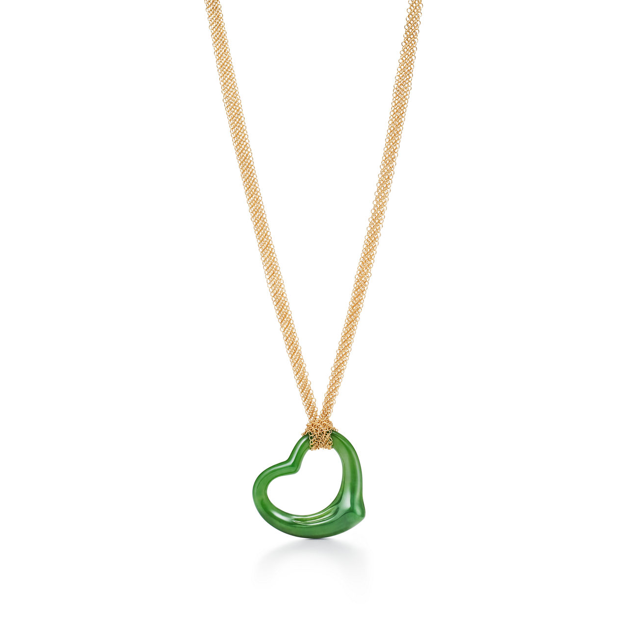 Open Heart Pendant in Yellow Gold with Green Nephrite Jade