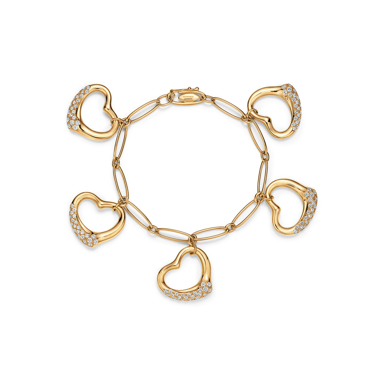 Open Heart Bracelet in Yellow Gold with Diamonds