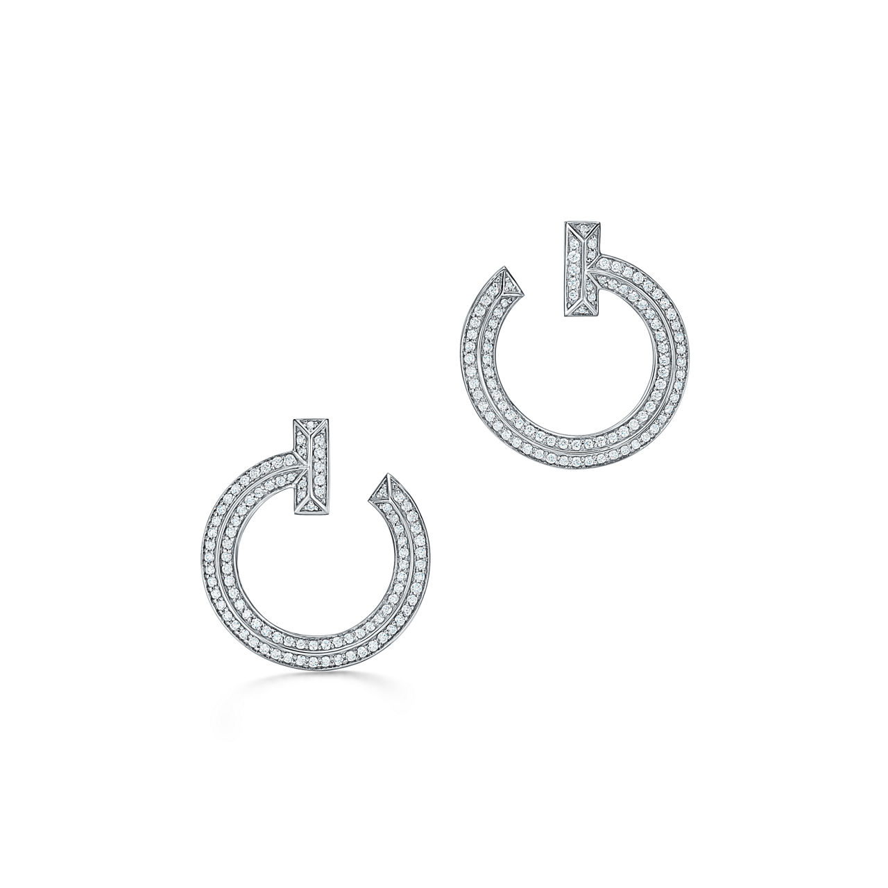 T1 Open Hoop Earrings in White Gold with Diamonds