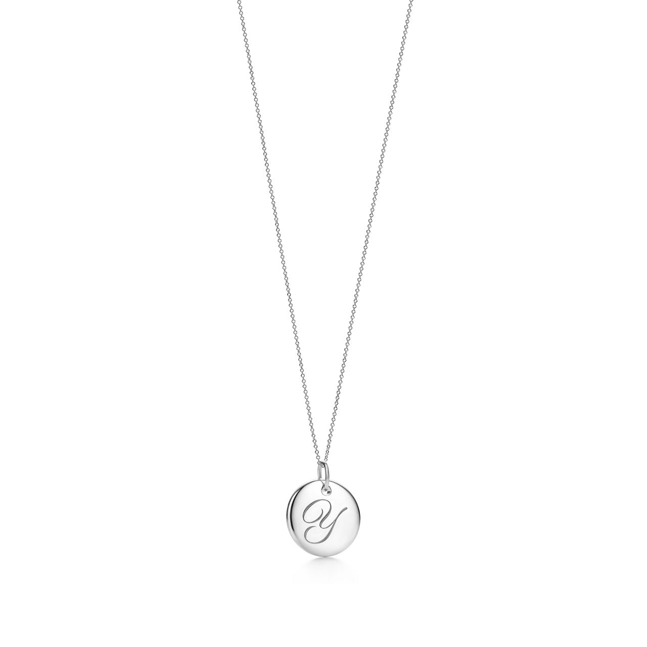 Letter Y Round Pendant in Sterling Silver