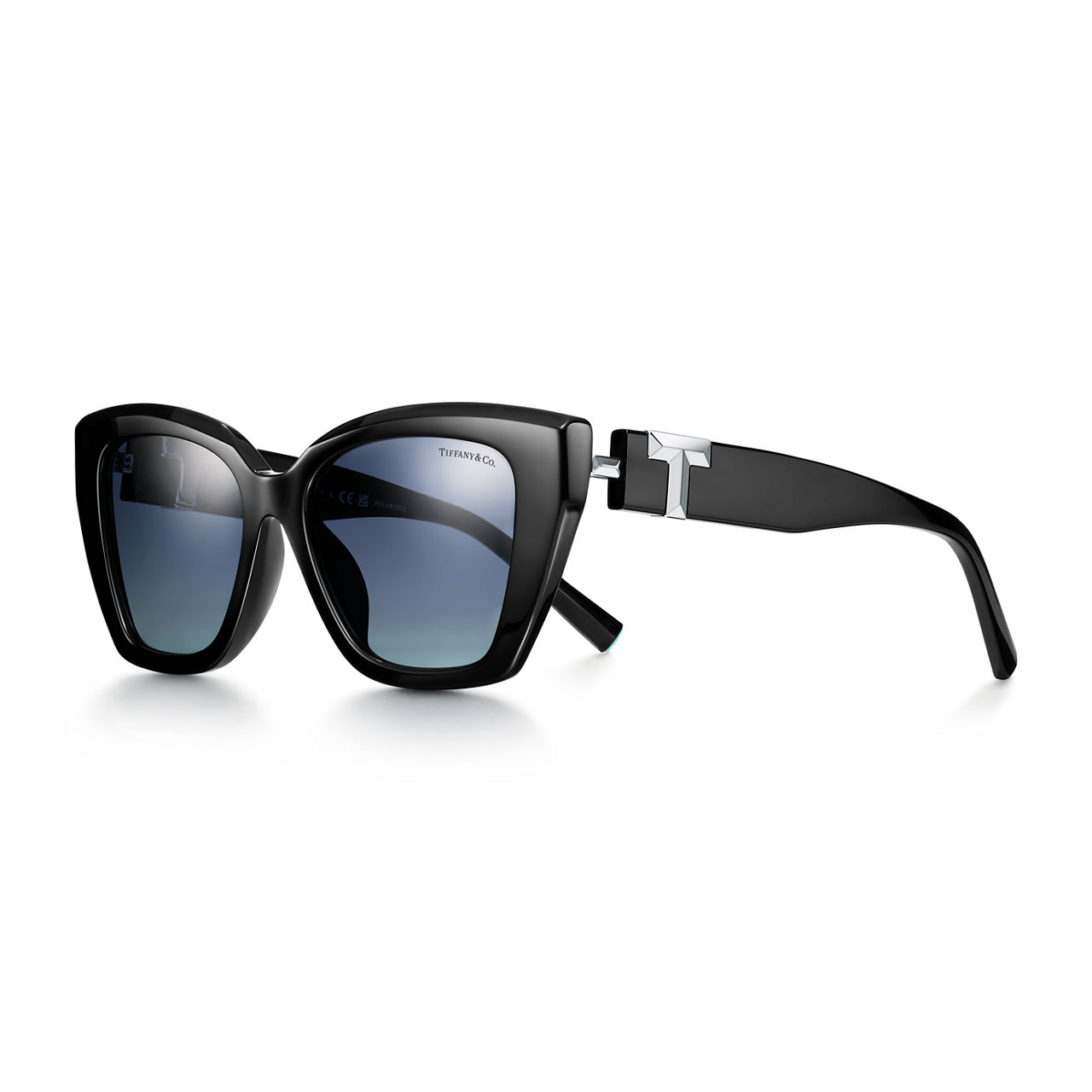 Sunglasses in Black Acetate with Azure Dark Blue Gradient Lenses