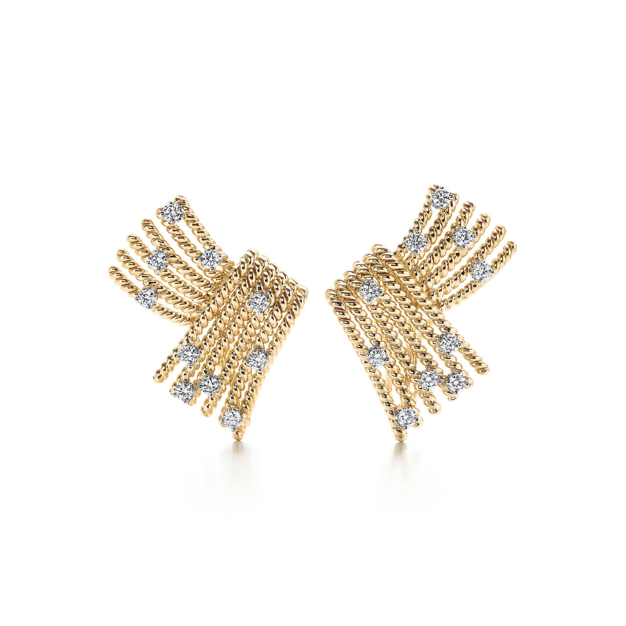 V Ear Clips in Yellow Gold and Platinum with Diamonds