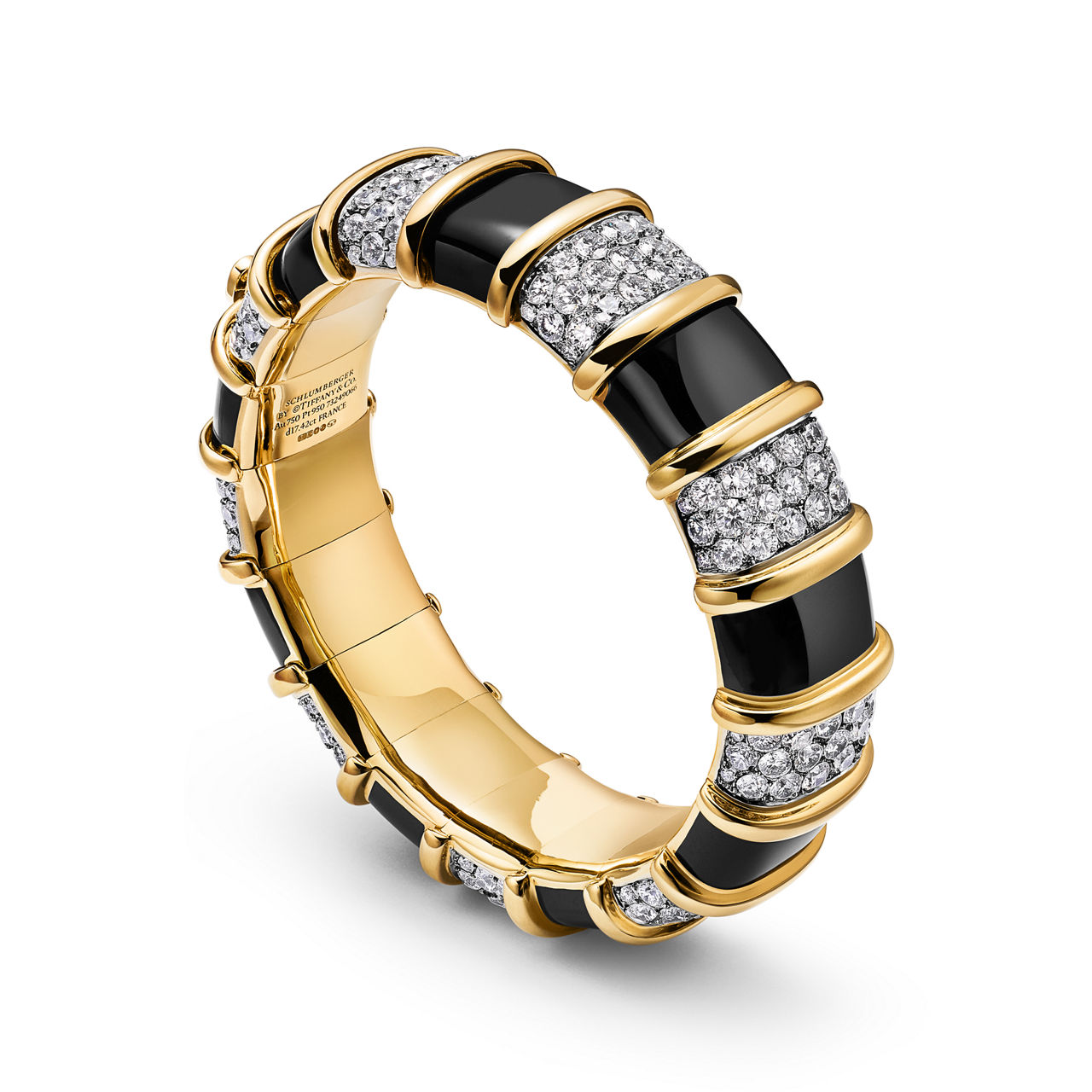 Bracelet in Gold and Platinum with Black Enamel and Diamonds