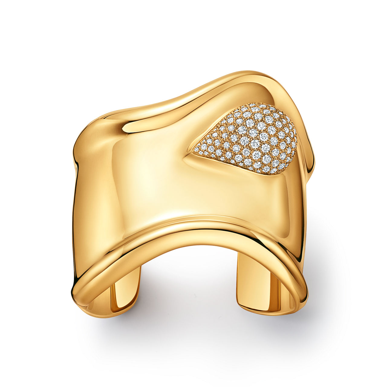 Bone Cuff in Yellow Gold with Pav&eacute; Diamonds, 61 mm Wide