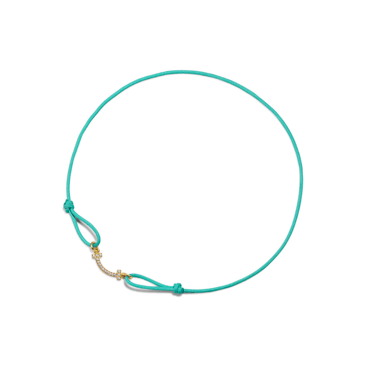 Smile Bracelet in Yellow Gold on a Blue Cord with Diamonds