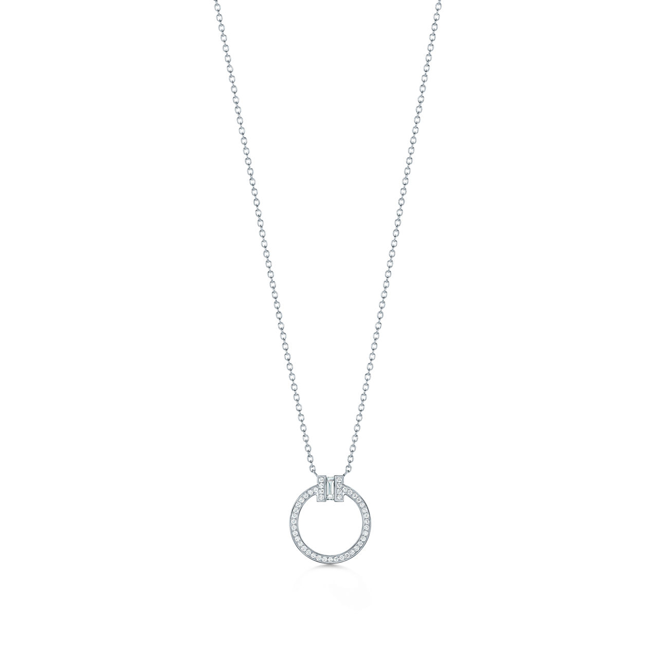 Diamond Pendant in White Gold with a Baguette Diamond