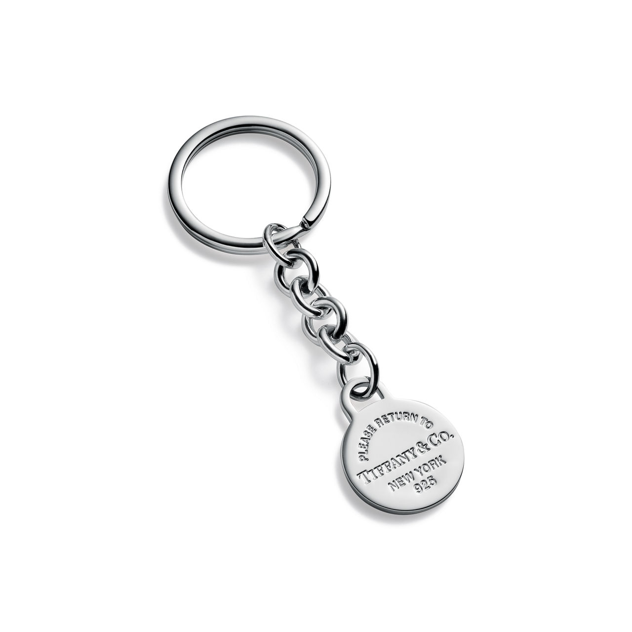 Round Tag Dangle Keyring in Sterling Silver