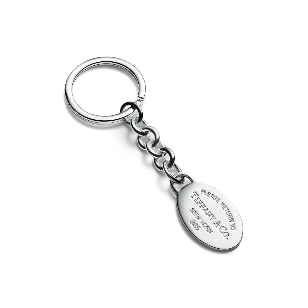Oval Tag Dangle Keyring in Sterling Silver