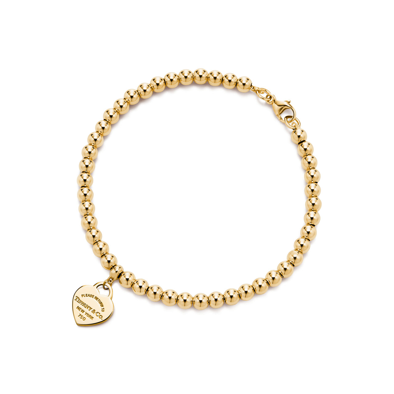 Heart Tag Bead Bracelet in Yellow Gold