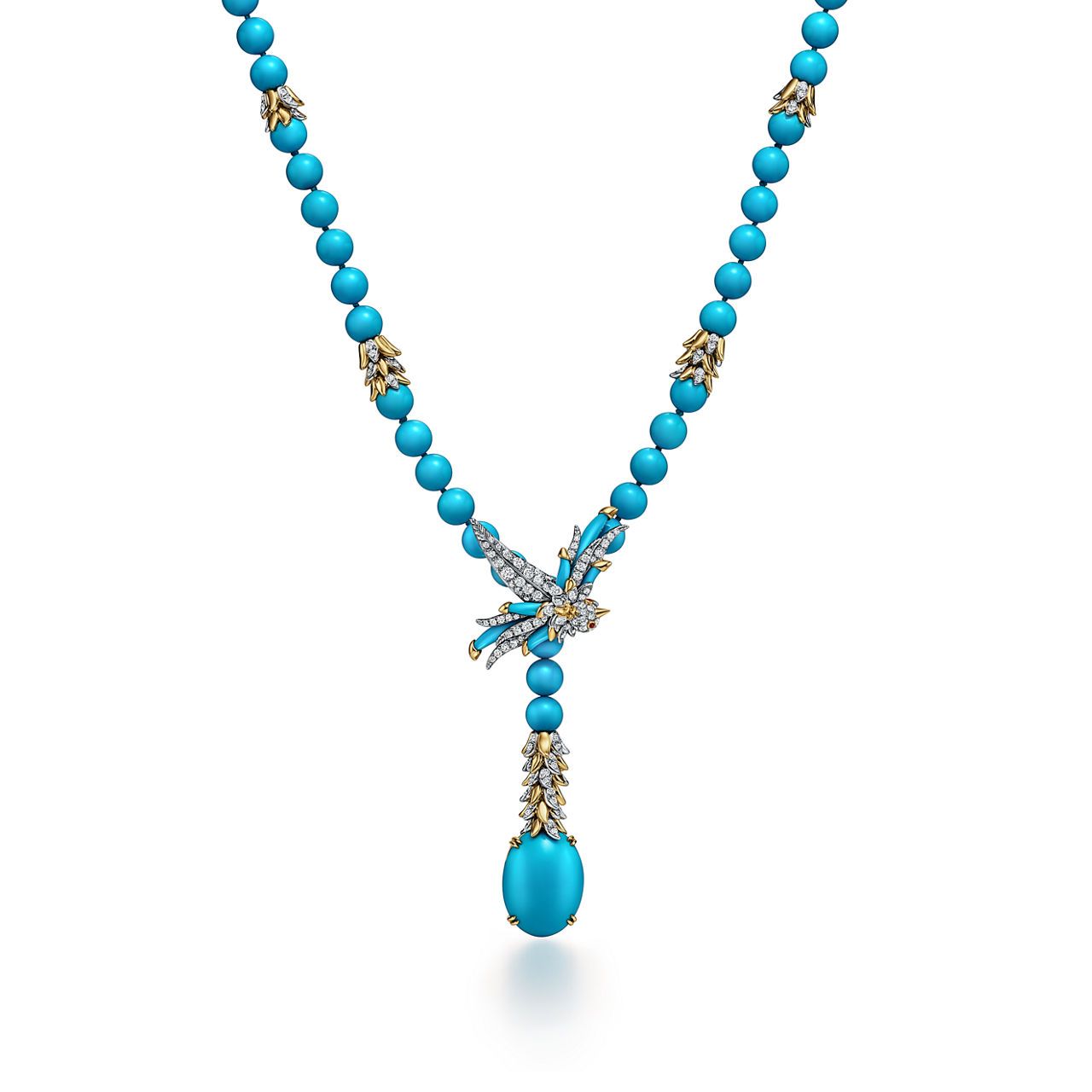 Lariat Necklace in Platinum and Gold with Turquoise