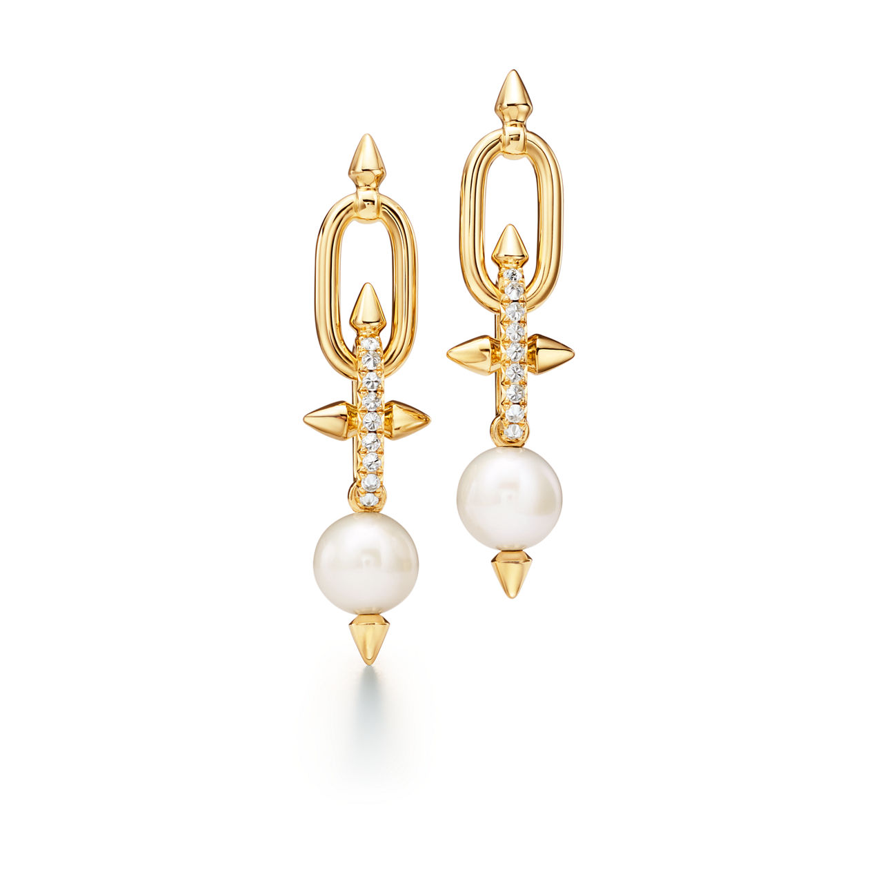 Pearl Earrings in Yellow Gold with Diamonds