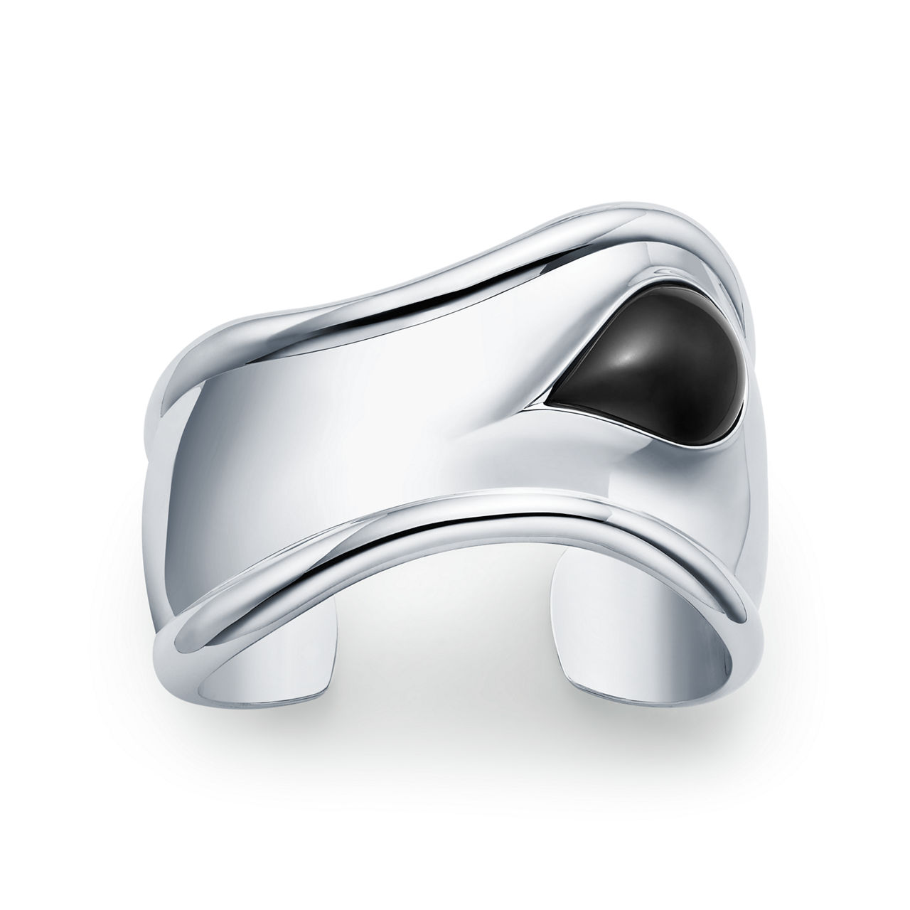 Small Bone Cuff in Sterling Silver with Black Nephrite Jade