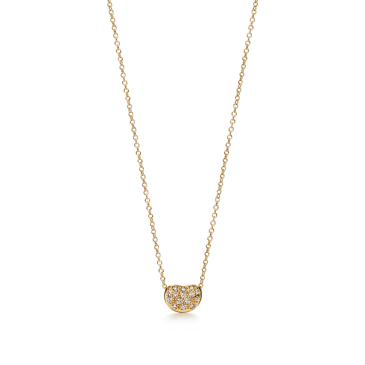 Bean design Pendant in Yellow Gold with Pav&eacute; Diamonds, 6.5 mm