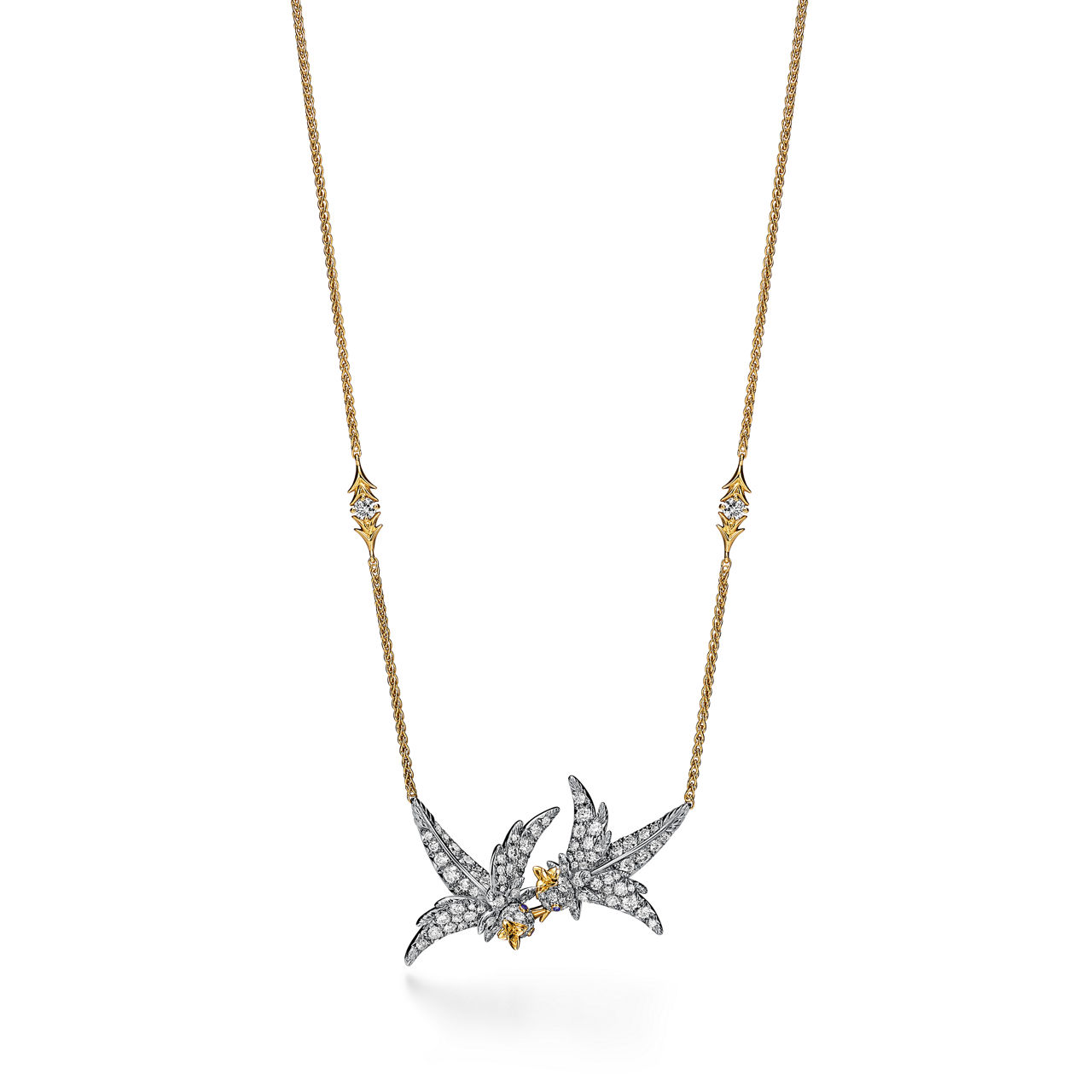 Lovebirds Pendant in Platinum and Gold with Diamonds