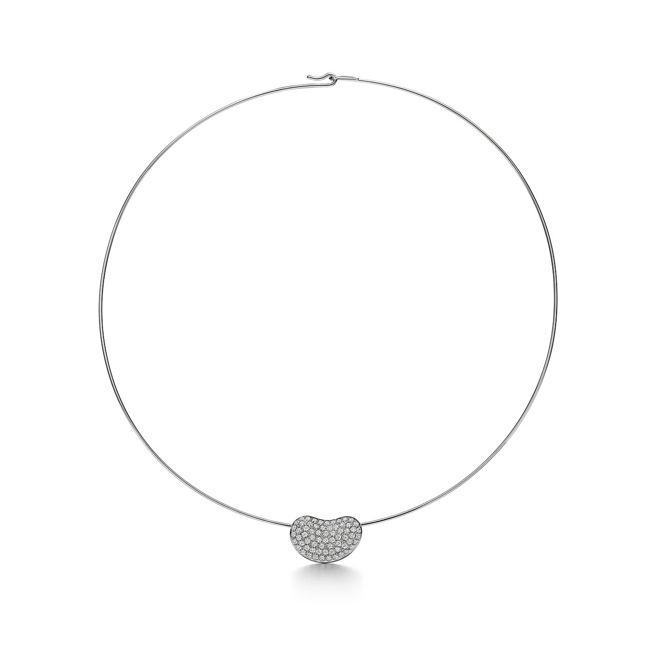 Bean design Wire Necklace in Platinum with Pav&eacute; Diamonds, 20 mm