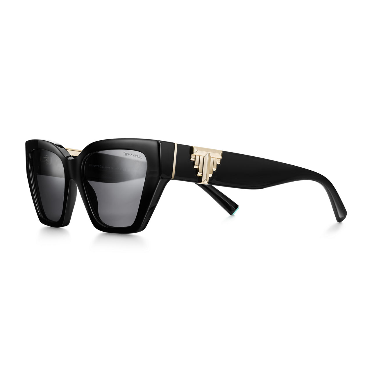 Deco Sunglasses in Black Acetate, Gold-coloured Metal & Grey Lenses