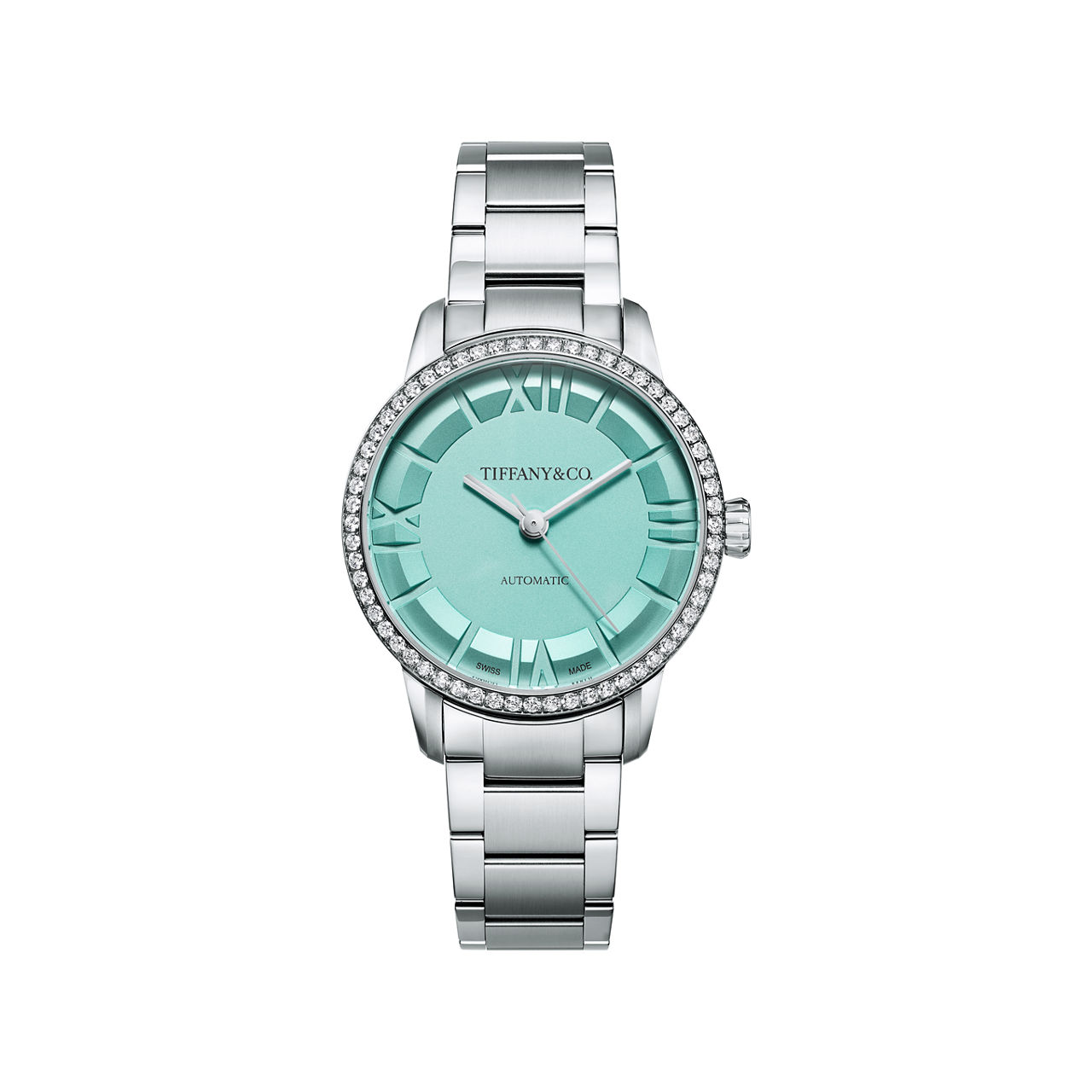 34 mm Automatic Watch in Stainless Steel with Diamonds