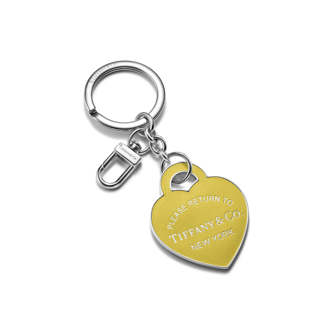 Leather Inlaid Heart Tag Keyring in Gold-plated Brass