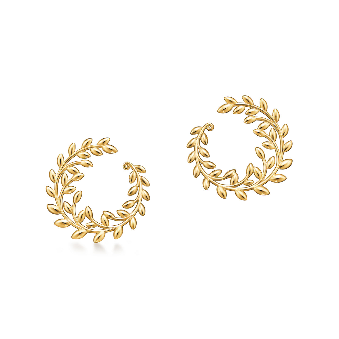 Olive Leaf Bypass Hoop Earrings in Yellow Gold