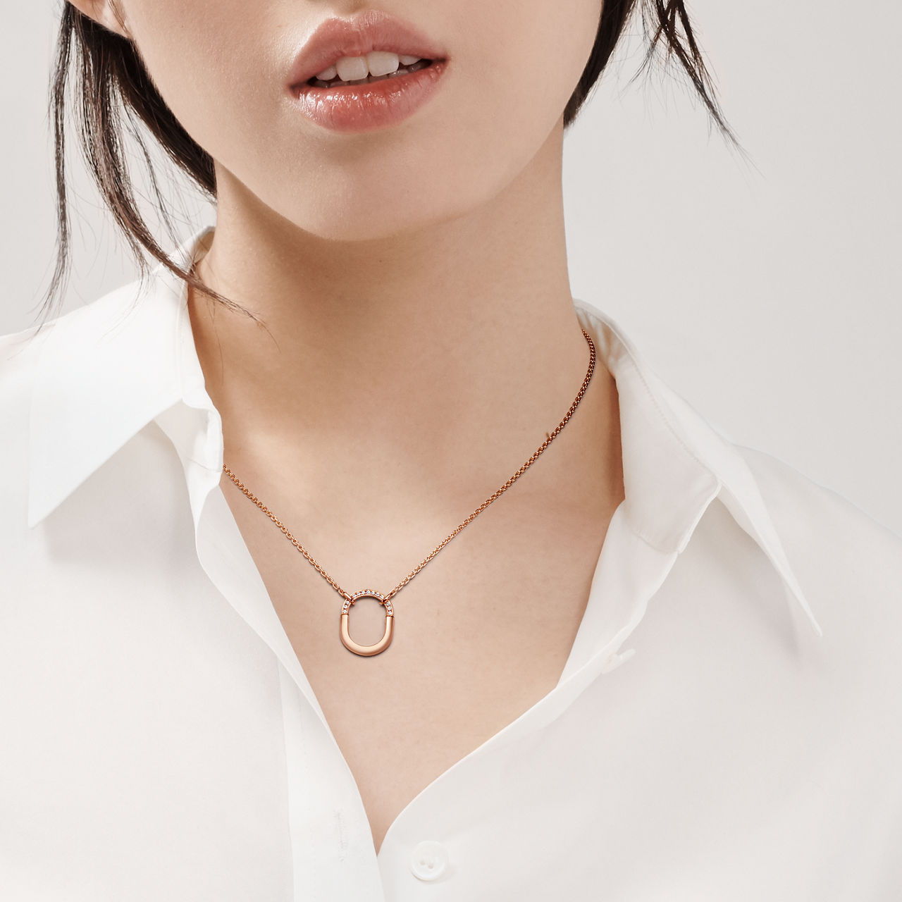 Anjeya Lock:Small Pendant in Rose Gold with Diamonds