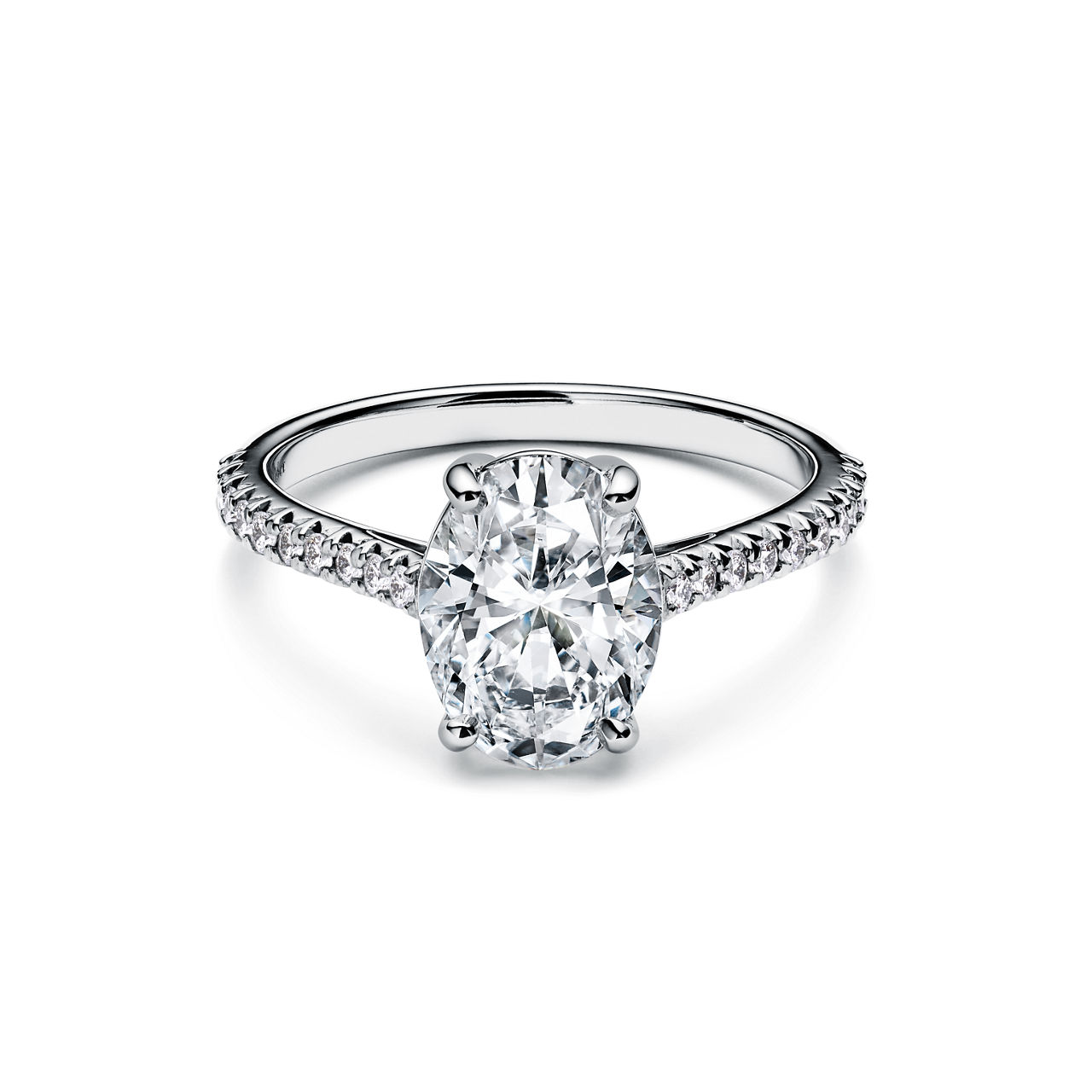 Oval Brilliant Engagement Ring with a Pav&eacute; Diamond Platinum Band