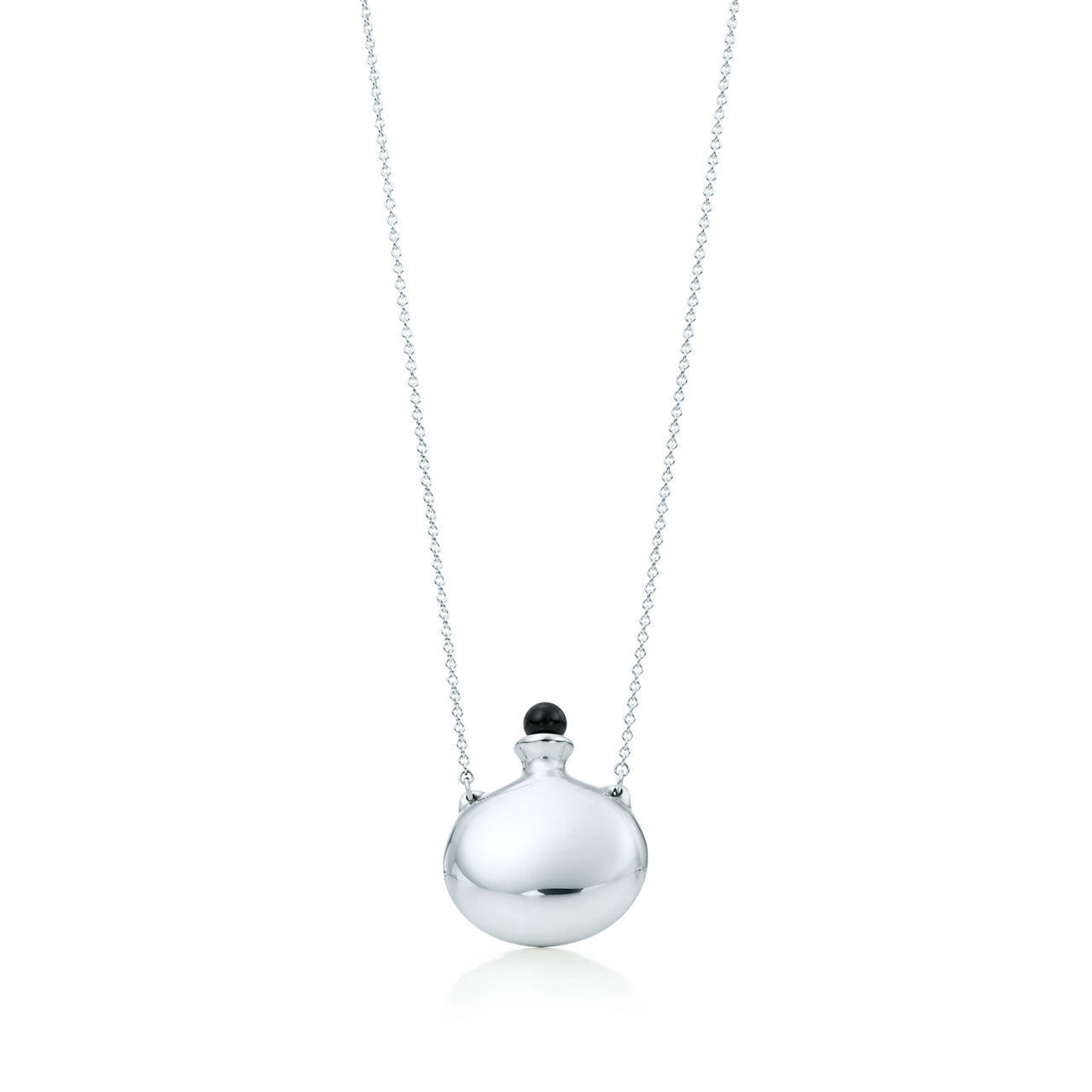 Bottle Round Pendant in Sterling Silver with Black Nephrite Jade