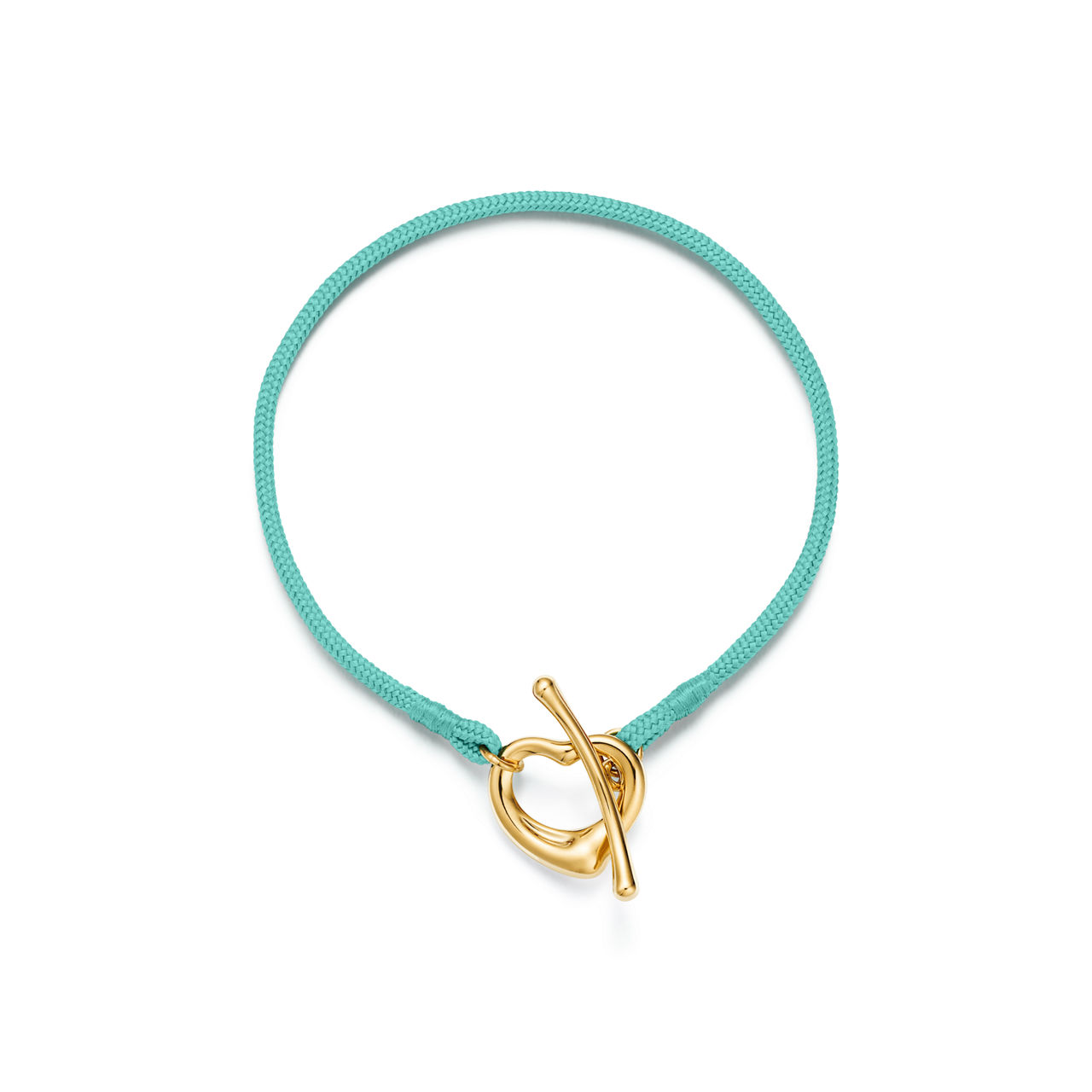 Open Heart Bracelet in Yellow Gold on a Anjeya Blue&reg; Silk Cord