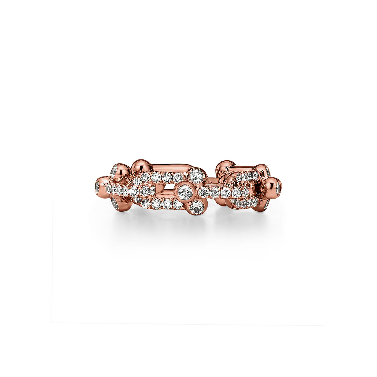 Small Link Ring in Rose Gold with Pav&eacute; Diamonds