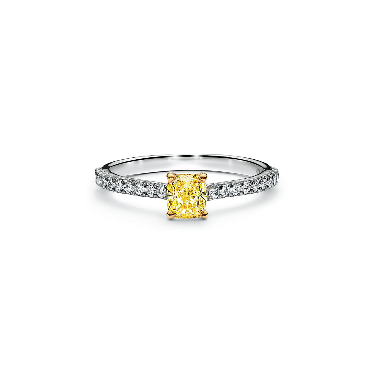 Yellow Diamond Engagement Ring with a Pav&eacute; Diamond Platinum Band