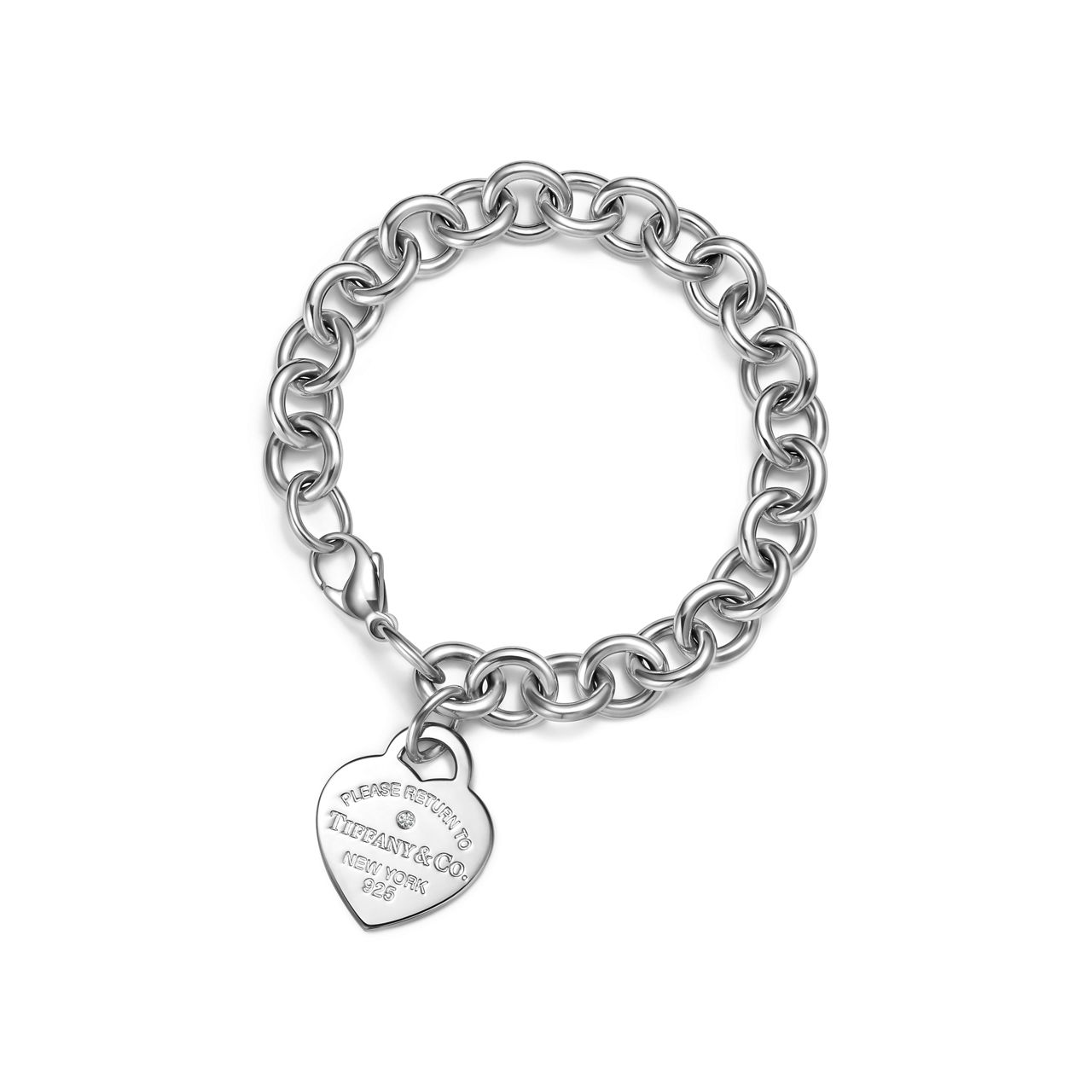 Heart Tag Bracelet in Sterling Silver with a Diamond, Medium