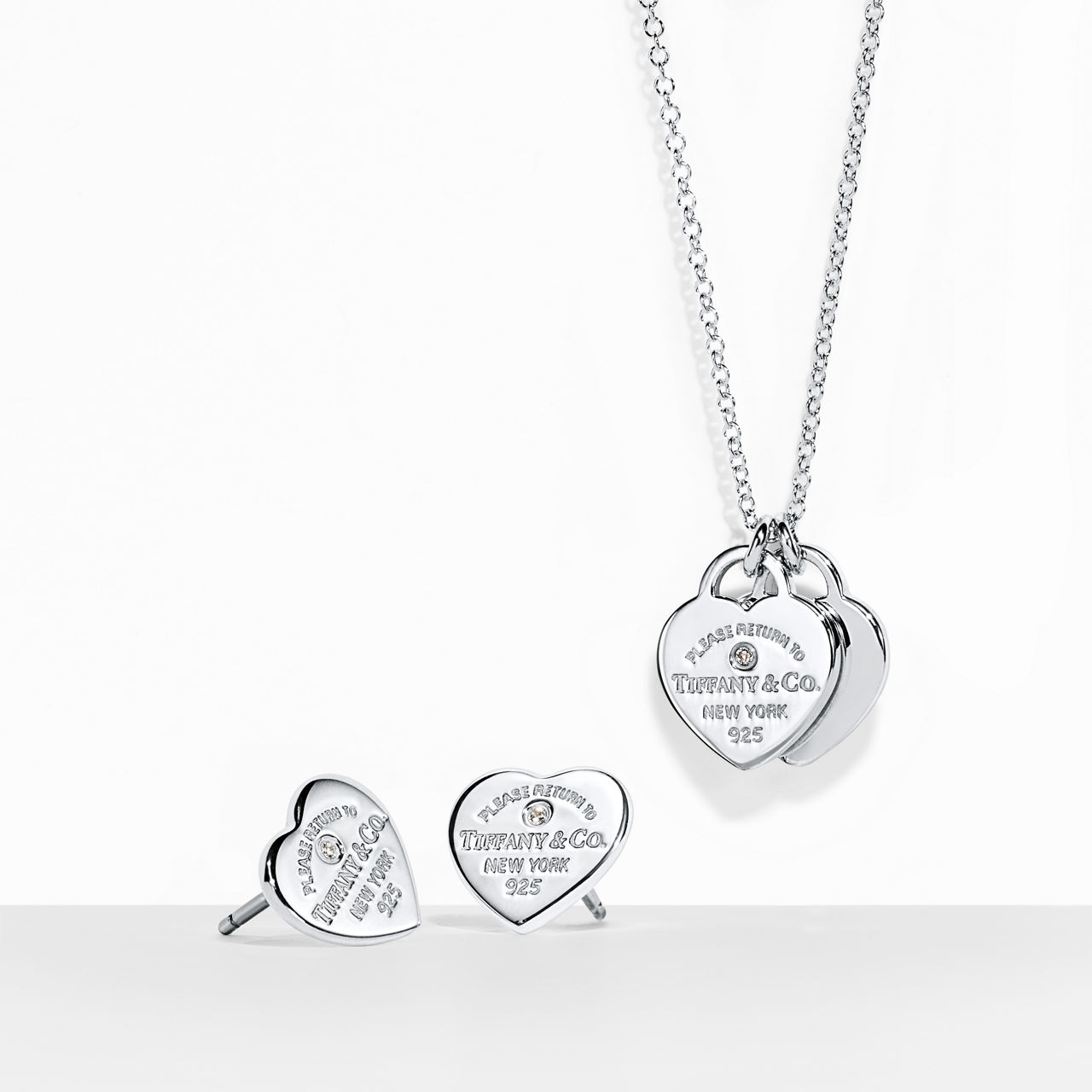 Heart Pendant and Earrings Set, Limited Edition in Silver with Diamonds, Mini