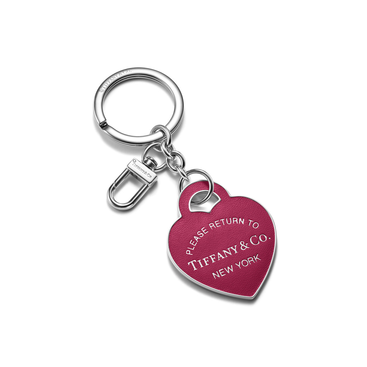 Leather Inlaid Heart Tag Keyring in Palladium-plated Brass