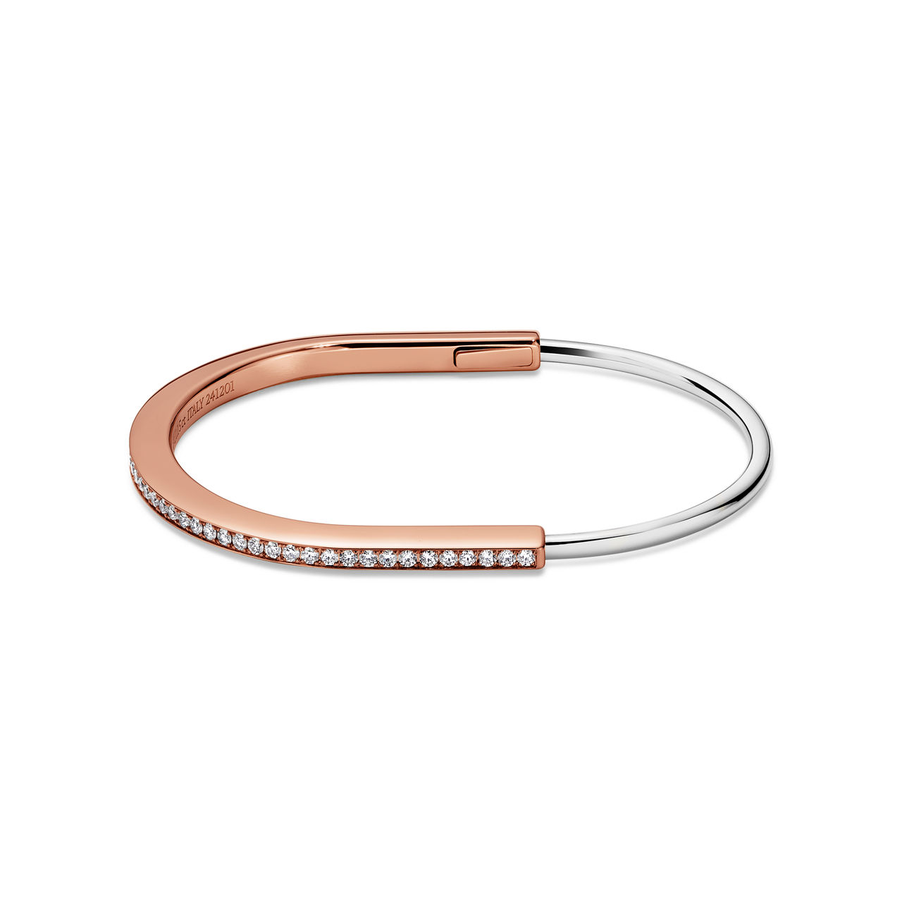 Narrow Bangle in Rose and White Gold with Half Pav&eacute; Diamonds
